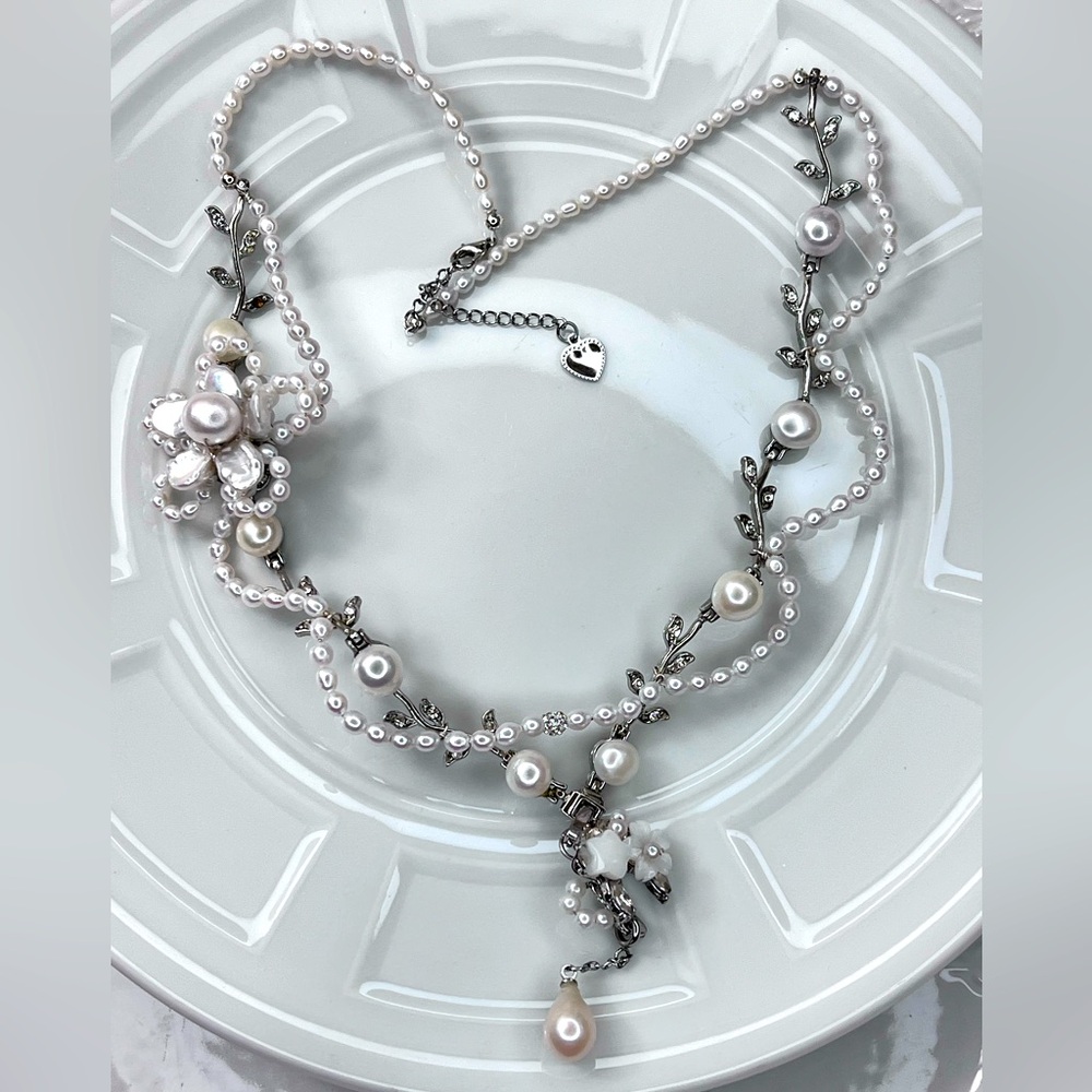 Unique! Handmade Freshwater Champagne Pink Pearl Pendant Brooch MOP Necklace